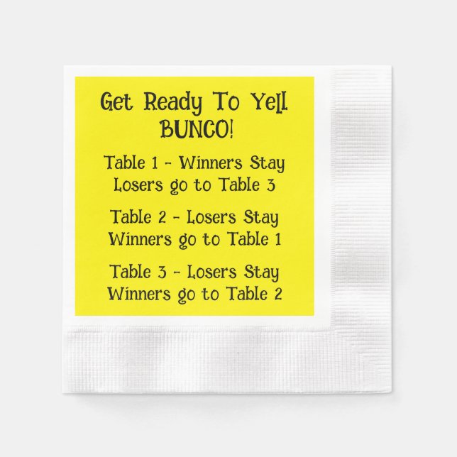 Bunco Directions Napkin in Gelb Serviette (Vorderseite)