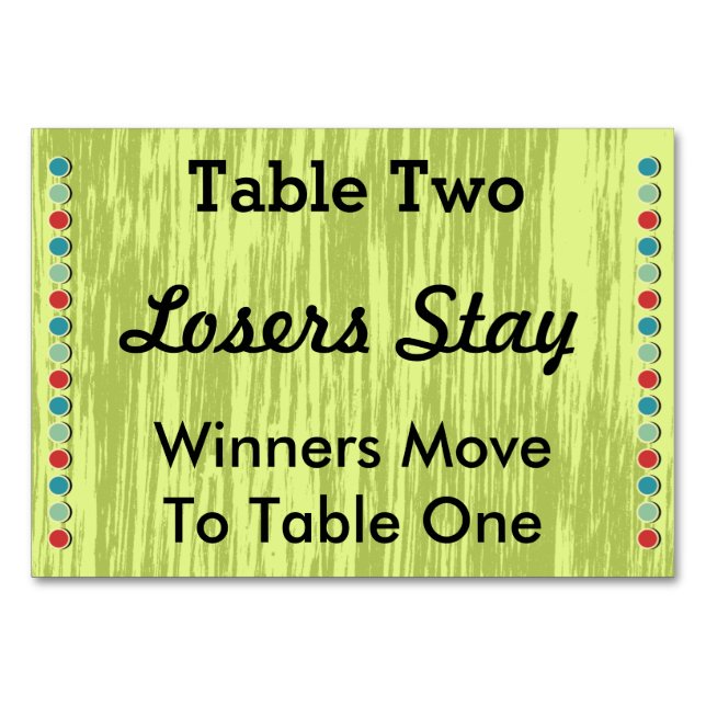 Bunco Dots Tischnummer Card #2 (Vorderseite)