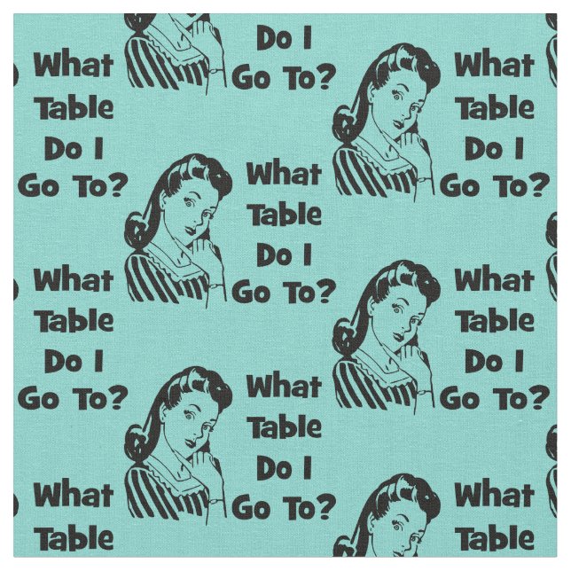 Bunco Funny Blue Retro Welchen Tisch gehe ich hin? Stoff (Nahaufnahme)