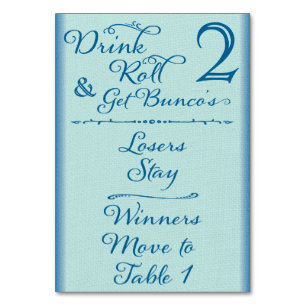 Bunco Funny Drink & Roll Table Card Nr. 2 von 4 Tischnummer