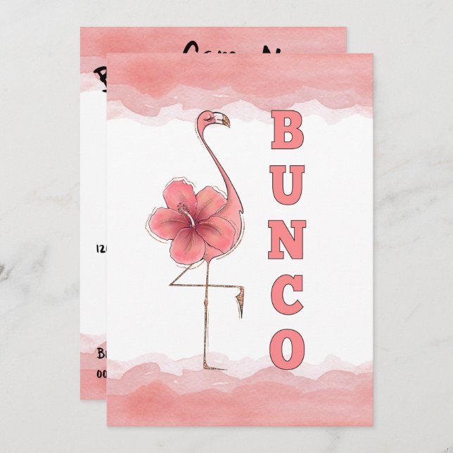 Bunco Game Girls Night Out Tropical Pink Flamingo Einladung (Vorne/Hinten)