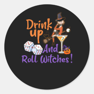 Bunco Halloween Drinup and Roll Hexen Dice Gam Runder Aufkleber