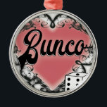 Bunco-Herz-Tattoo Silbernes Ornament<br><div class="desc">Mit diesen Bunco-Produkten können Sie Ihr nächstes Bunco Event abspielen. Das Bunco Herz Tattoo Design zeichnet sich durch ein hübsches rosa Herz aus,  umgeben von einem Vintagen Design. Auch eine Würfel mit weißem Glück sind ohne Aufpreis inbegriffen.</div>