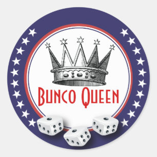 Bunco-Königin mit Würfeln - Rot, Weiß und Blau Runder Aufkleber
