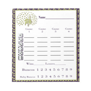 Bunco-Notenblock - Bunco-Notenblatt - Pfau Notizblock
