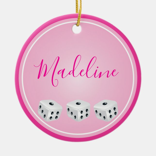 Bunco Player Dice Monogram Pink Keramik Ornament (Vorne)