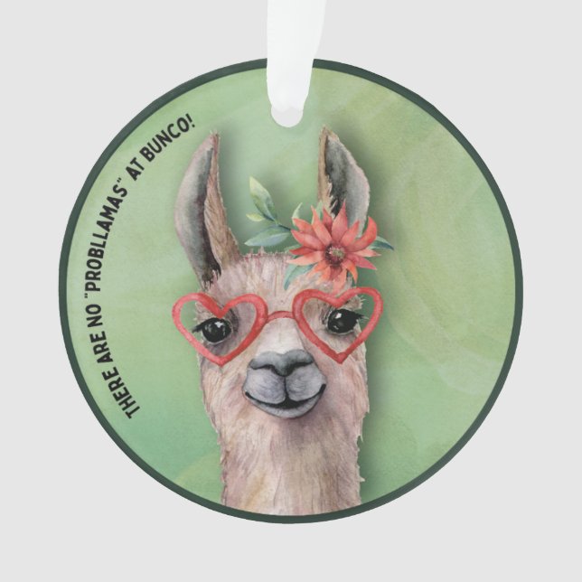 Bunco Player Funny Lama Wasserfarbene Kakteen Blum Ornament (Vorderseite)
