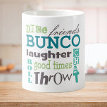 Bunco Player Typografie Kaffeetasse<br><div class="desc">Modernes typografisches Subway Art Design Konzept von Artinspired. Mädchen Nacht out ist Spaß,  wenn Sie mit Freunden und spielen Sie das Würfelspiel namens Bunco.</div>