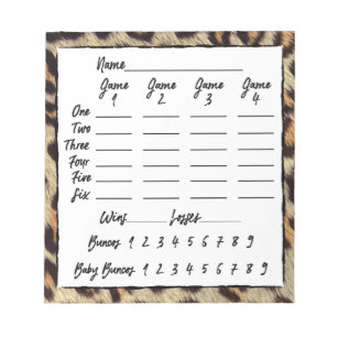 Bunco Players Punktebogen Blätter Leopard Druck Notizblock