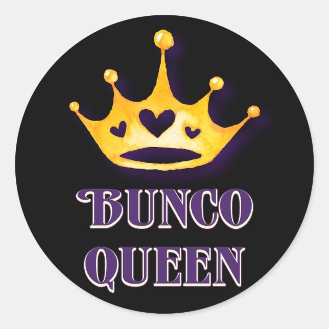 Bunco Queen Crown Party Lila Black Runder Aufkleber (Vorderseite)