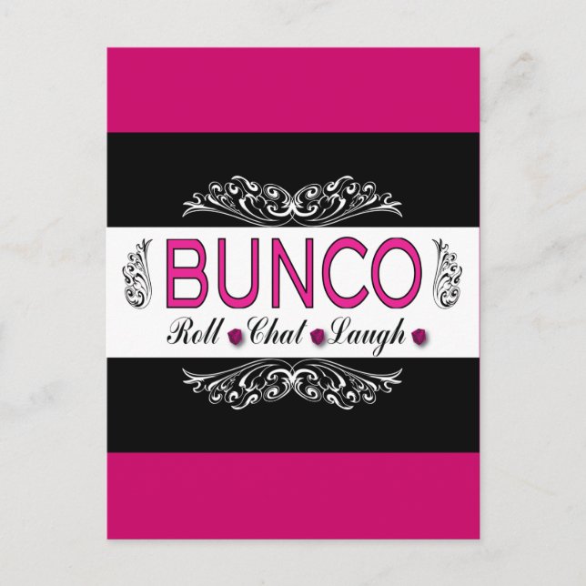 Bunco, Roll, Chat, lachen in Rosa, Schwarz und Wei Postkarte (Vorderseite)