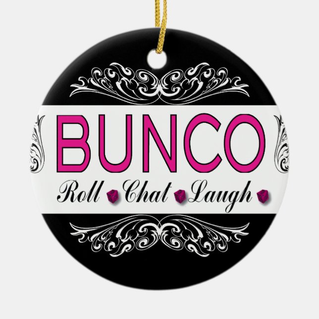 Bunco, Rolle, Chat, Lachen im Rosa, Schwarzweiss Keramikornament (Vorne)