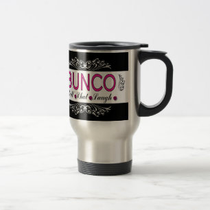 Bunco, Rolle, Chat, Lachen im Rosa, Schwarzweiss Reisebecher