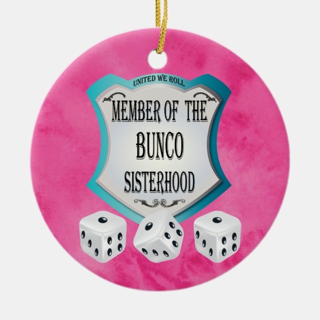 Bunco - Rosa vereinigte uns rollen die Würfel Keramikornament (Vorne)