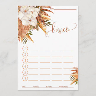 Bunco Score Card Fall Floral Pampas Grass Menükarte