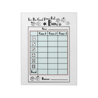 Bunco Score-Karte Notizblock