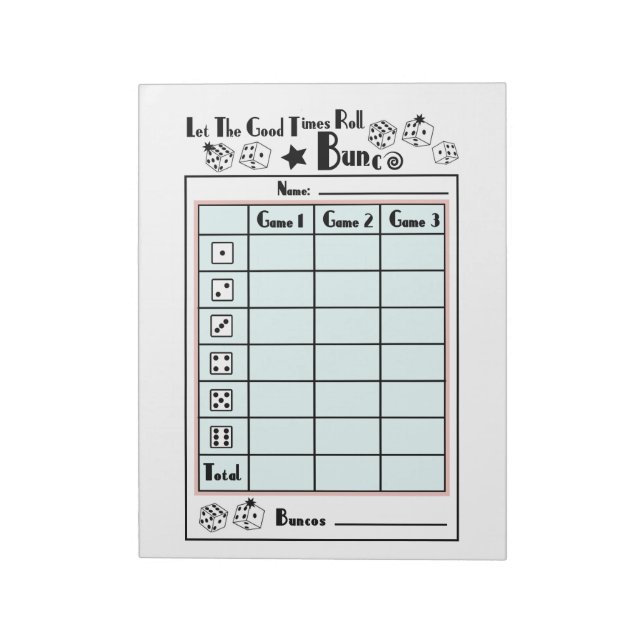 Bunco Score-Karte Notizblock (Rotiert)