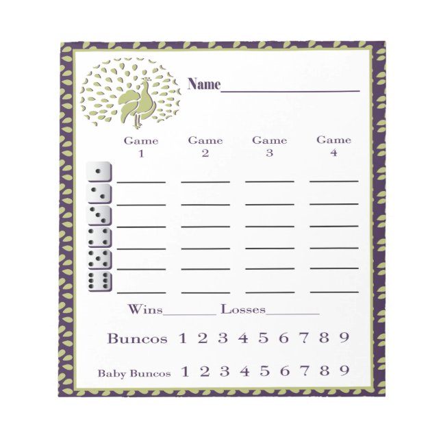 Bunco score pad - Bunco score sheet - peacock Notizblock (Vorderseite)