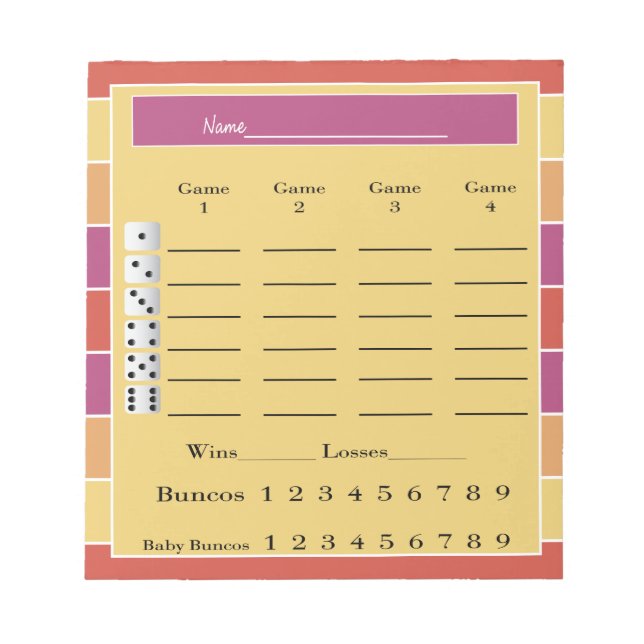 Bunco score pad - farbige Streifen Notizblock (Vorderseite)