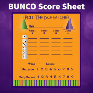 Bunco Score Pad Oktober Thema Hexe Halloween Notizblock