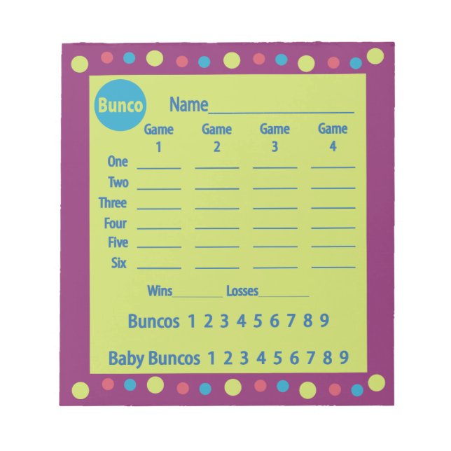Bunco score pad or score card - Polka-Punkte Notizblock (Vorderseite)