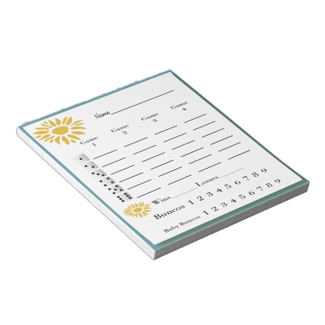 Bunco score pad - Sonnenblumen Notizblock (angewinkelt)