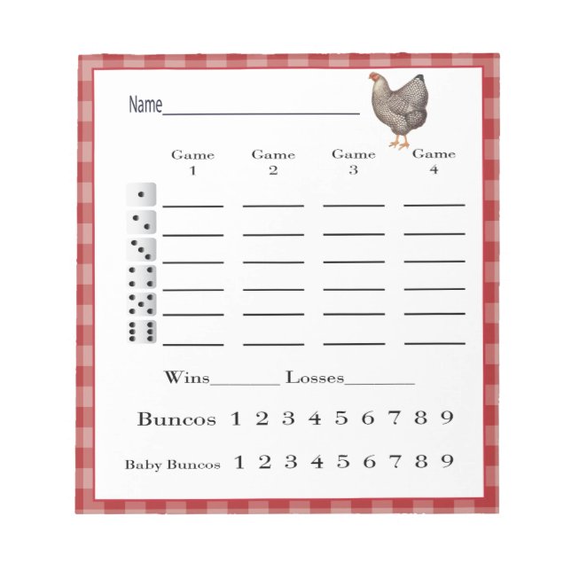 Bunco score pad - Spring Hähnchen Country Western Notizblock (Vorderseite)