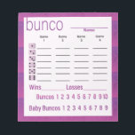 Bunco Score Sheets Purple Pink Modern Notizblock<br><div class="desc">My neighborhood Bunco group inspires me to create fun and useful Bunco score pads to use at our monthly Bunco Friday Fun Night. I was inspired by this purple pink colors in this background design and have created a modern looking score card. Easy to read and easy to use.</div>