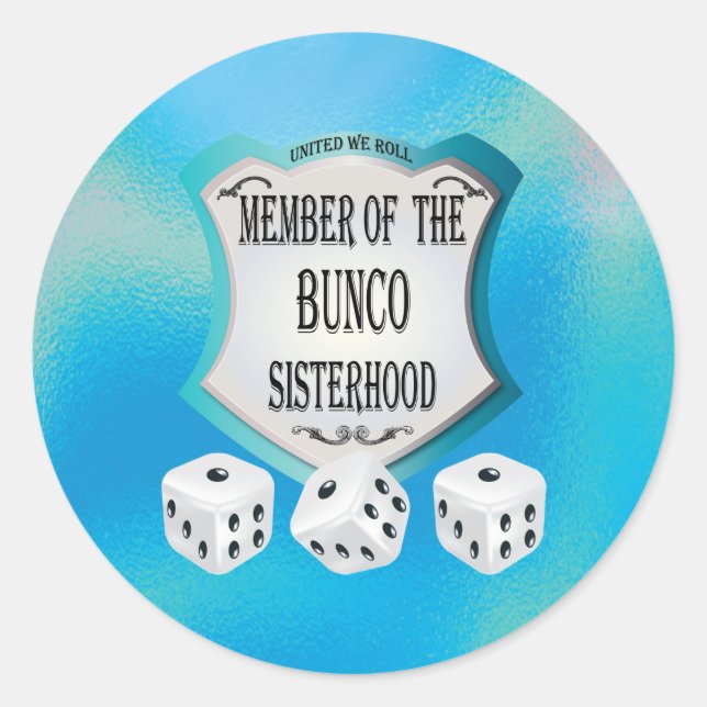 Bunco Sisterhood Dice Game Blue Modern Runder Aufkleber (Vorderseite)