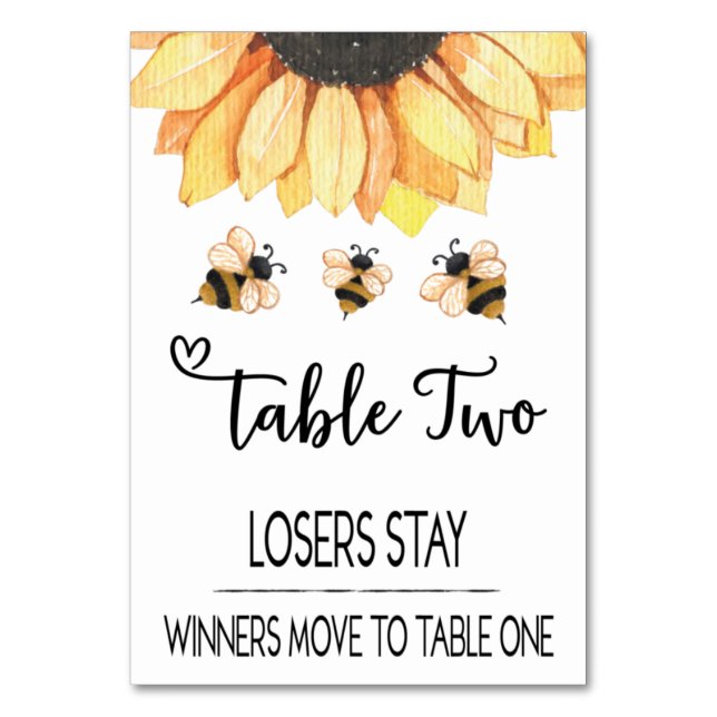 Bunco Sunflower Bier Table Card #2 Tischnummer (Vorderseite)