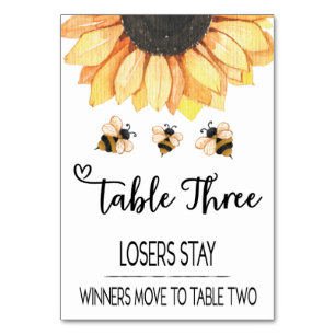 Bunco Sunflower Bier Table Card #3 Tischnummer