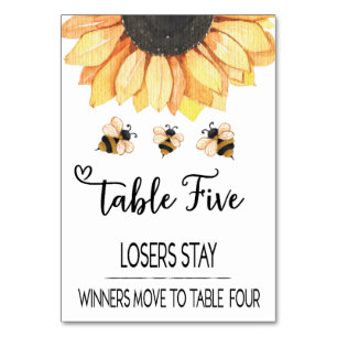 Bunco Sunflower Bier Table Card #5 Tischnummer