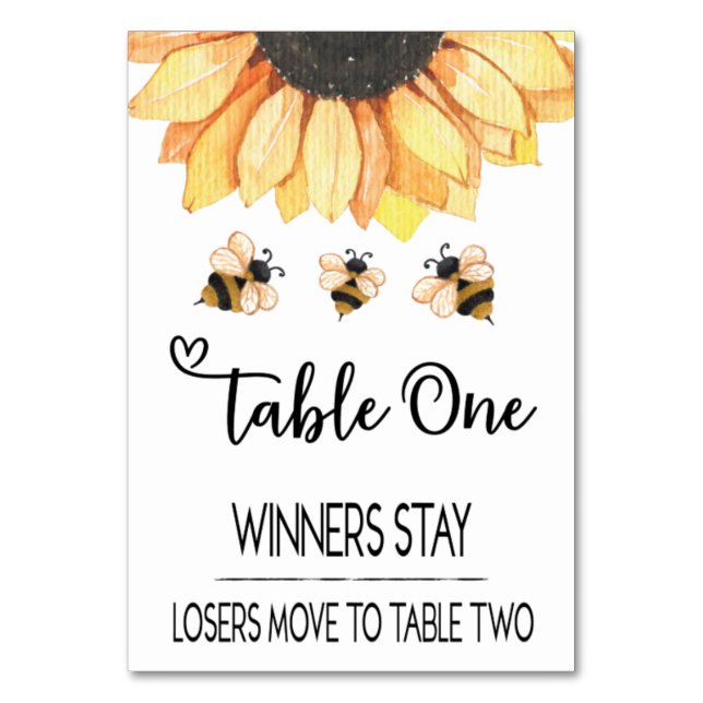 Bunco Sunflower Bier Table Card One Tischnummer (Vorderseite)