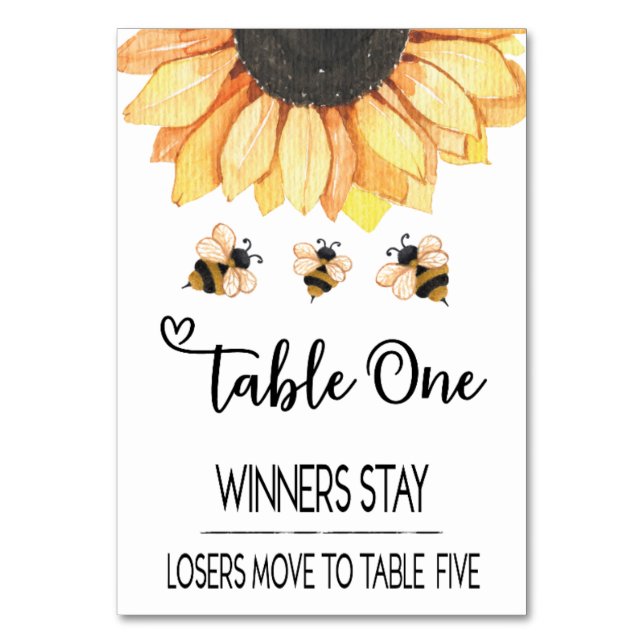 Bunco Sunflower Table Card 1 bis 5 Tischnummer (Vorderseite)