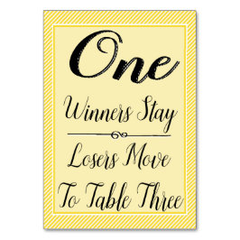 Bunco Table Card #1 - Stilvoller gelber Streifen Tischnummer