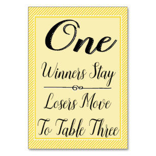 Bunco Table Card #1 - Stilvoller gelber Streifen Tischnummer