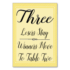 Bunco Table Card #3 - Stilvoller, gelber Streifen Tischnummer