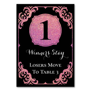 Bunco Table Card Eleganter rosa Glitzer 1 Tischnummer