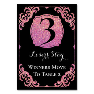 Bunco Table Card Eleganter rosa Glitzer Drei Tischnummer