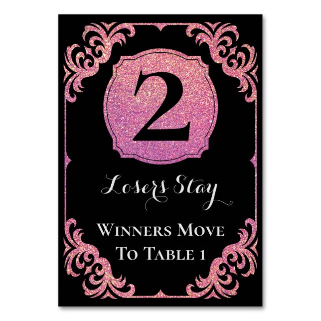 Bunco Table Card Eleganter rosa Glitzer Zwei Tischnummer (Rückseite)