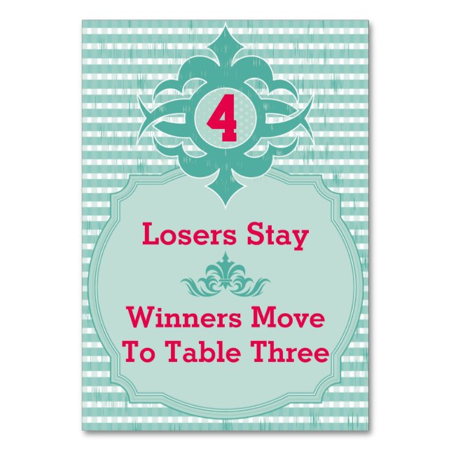 Bunco Table Card - Kariert #4 Tischnummer (Vorderseite)