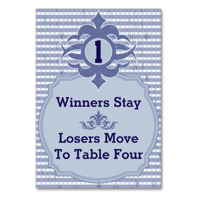 Bunco Table Card - Lila Karierte Nummer 1 Tischnummer (Vorderseite)
