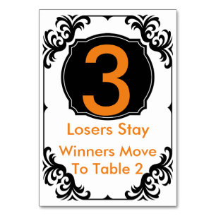Bunco Table Card orange und schwarz - #3 Tischnummer