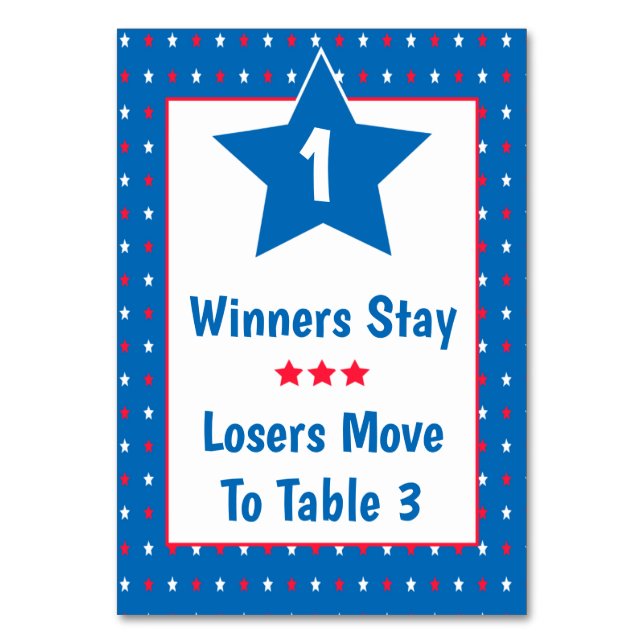 Bunco Table Card - Patriotic July Red, White & Blu Tischnummer (Vorderseite)