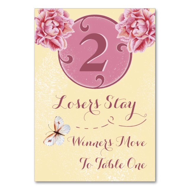 Bunco Table Card - Pink Peony #2 Tischnummer (Vorderseite)