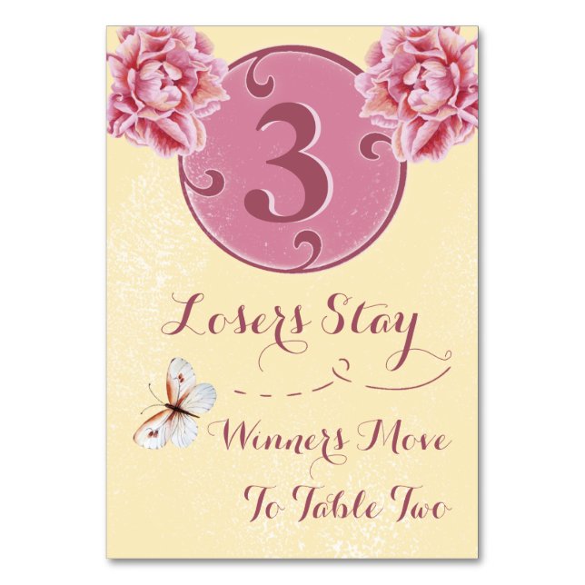 Bunco Table Card - Pink Peony #3 Tischnummer (Rückseite)