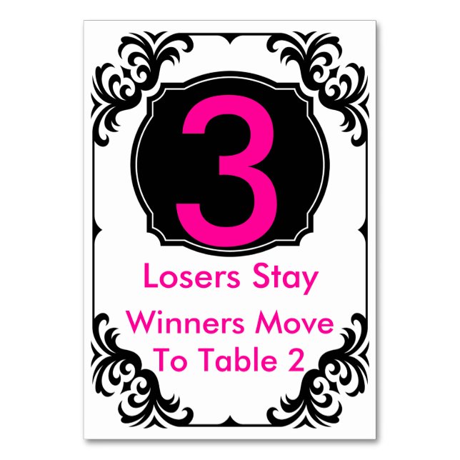 Bunco Table Card rosa und schwarz - #3 Tischnummer (Vorderseite)