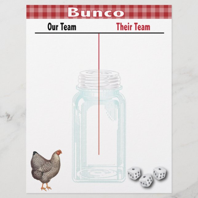 Bunco Tally Score Sheet Country Western Red Karo (Vorderseite)