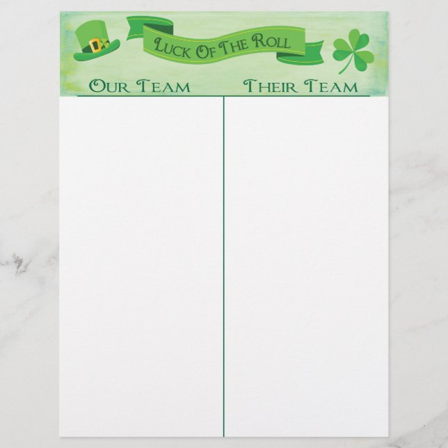 Bunco Tally Score Sheet Lucky Irish Saint Patrick (Vorderseite)