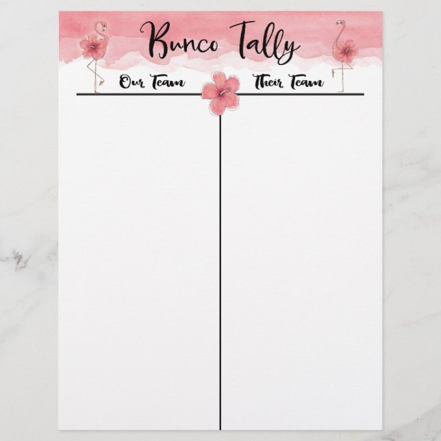 Bunco Tally Score Sheet Tropical Pink Flamingo Fun (Vorderseite)